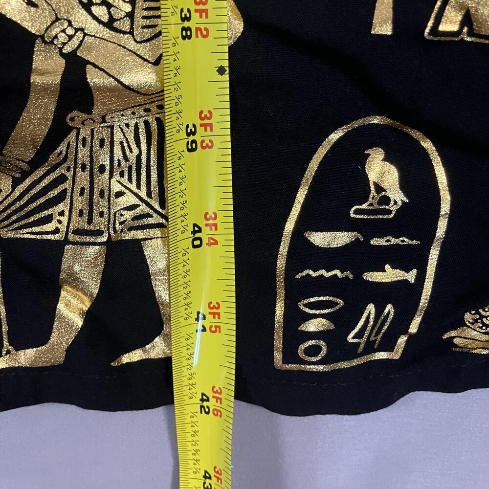 Egyptian Print Dress Womens Large Black Gold V-Neck‎ Short Sleeve Ruffle Midi - Picture 7 of 11